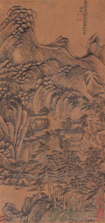 徐贲 壬寅(1362年)作 万松金阕图 立轴 51×24cm